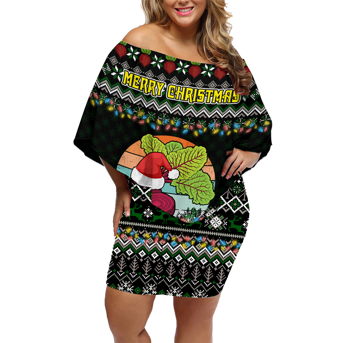Merry Christmas Schrute Farms Family Matching Off Shoulder Short Dress and Hawaiian Shirt - Wonder Print Shop