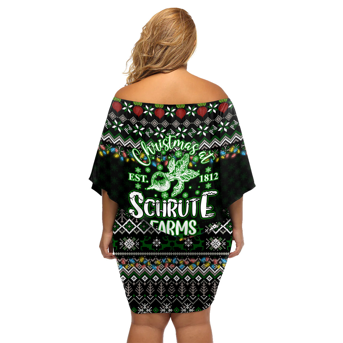 Merry Christmas Schrute Farms Family Matching Off Shoulder Short Dress and Hawaiian Shirt - Wonder Print Shop