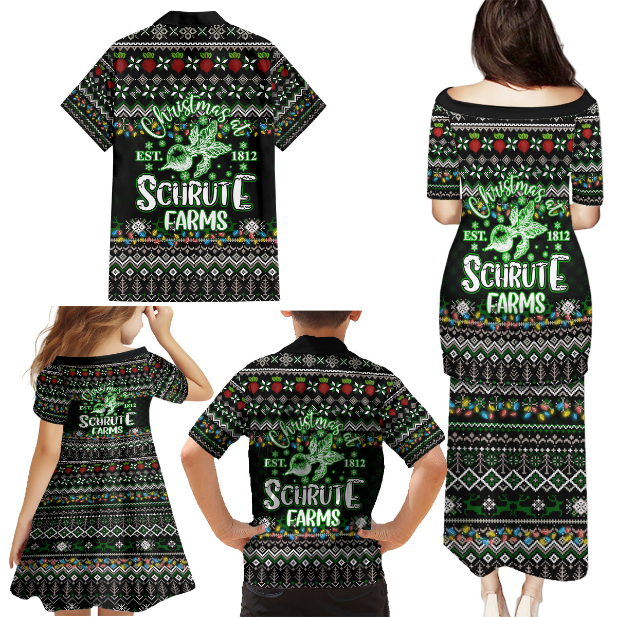 Merry Christmas Schrute Farms Family Matching Puletasi Dress and Hawaiian Shirt - Wonder Print Shop