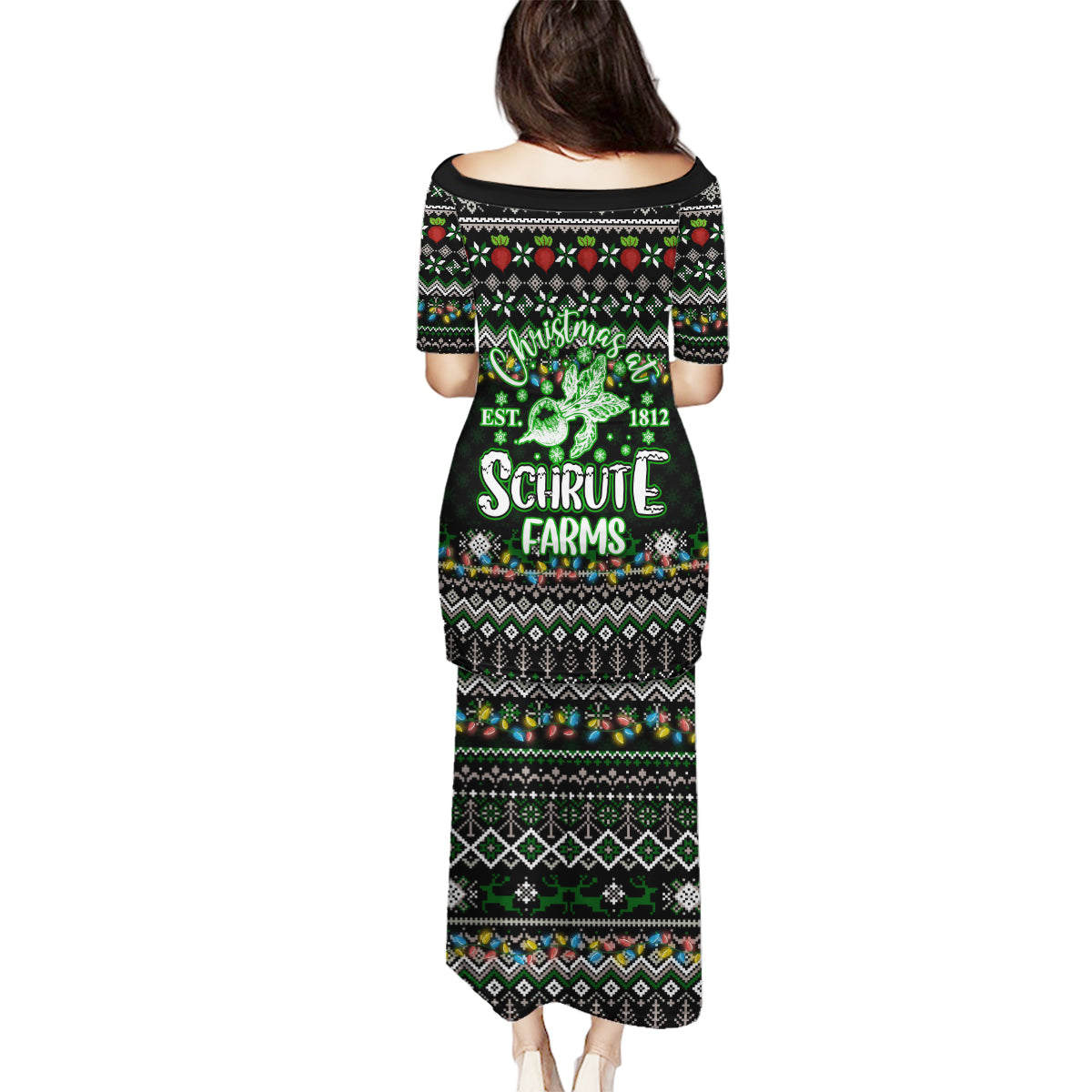 Merry Christmas Schrute Farms Family Matching Puletasi Dress and Hawaiian Shirt - Wonder Print Shop