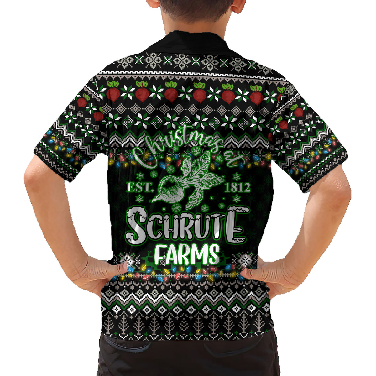 Merry Christmas Schrute Farms Family Matching Short Sleeve Bodycon Dress and Hawaiian Shirt - Wonder Print Shop
