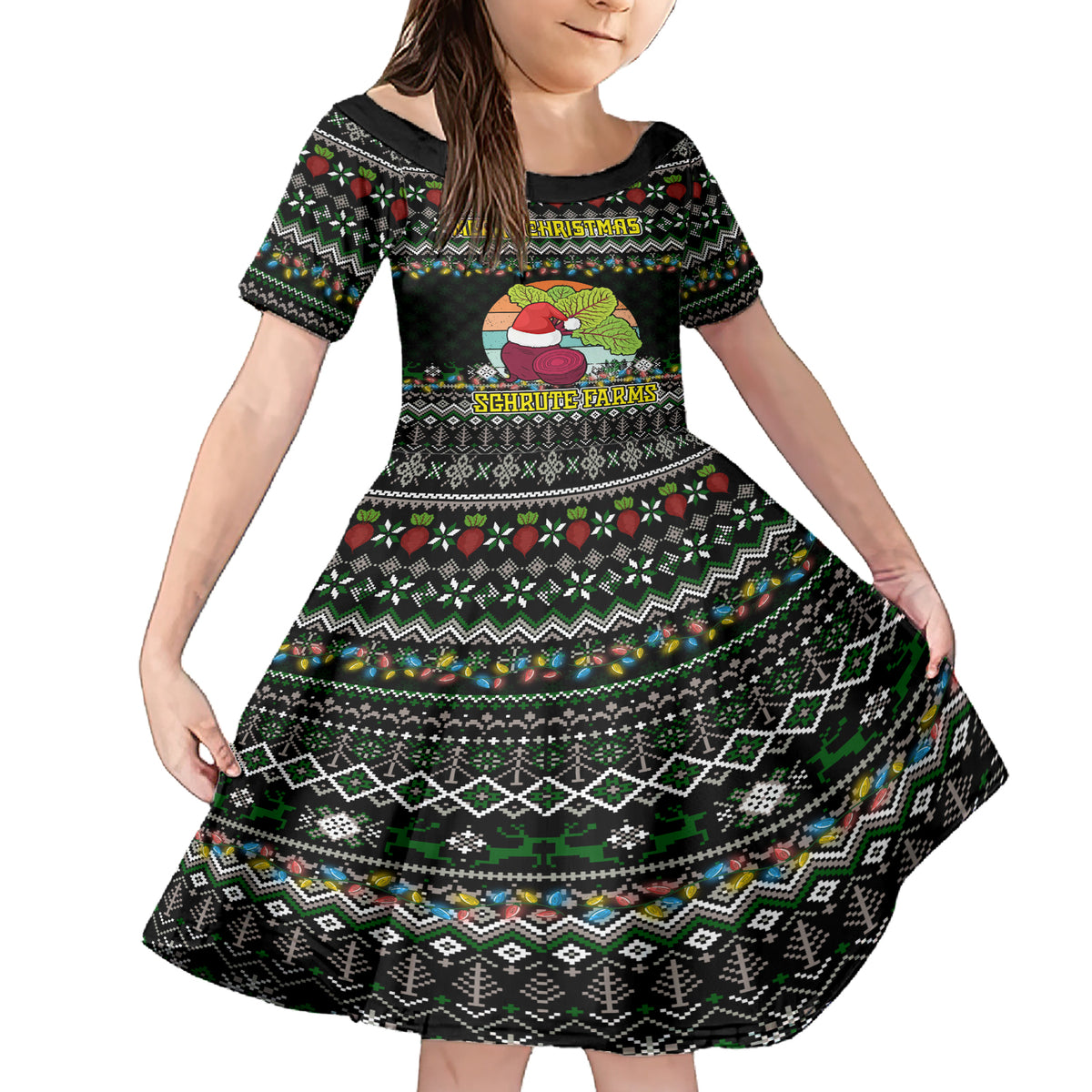 Merry Christmas Schrute Farms Family Matching Short Sleeve Bodycon Dress and Hawaiian Shirt - Wonder Print Shop