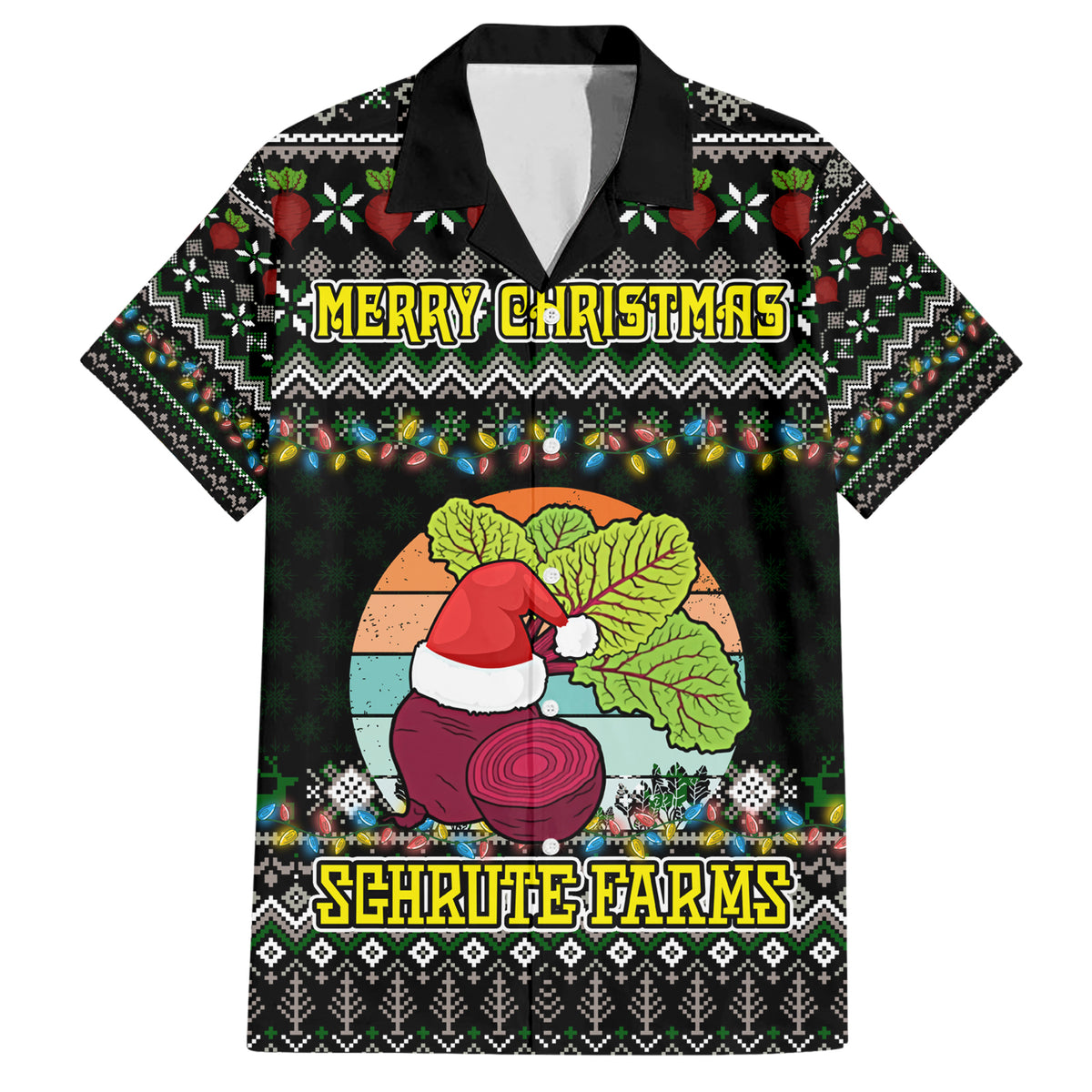Merry Christmas Schrute Farms Family Matching Short Sleeve Bodycon Dress and Hawaiian Shirt - Wonder Print Shop