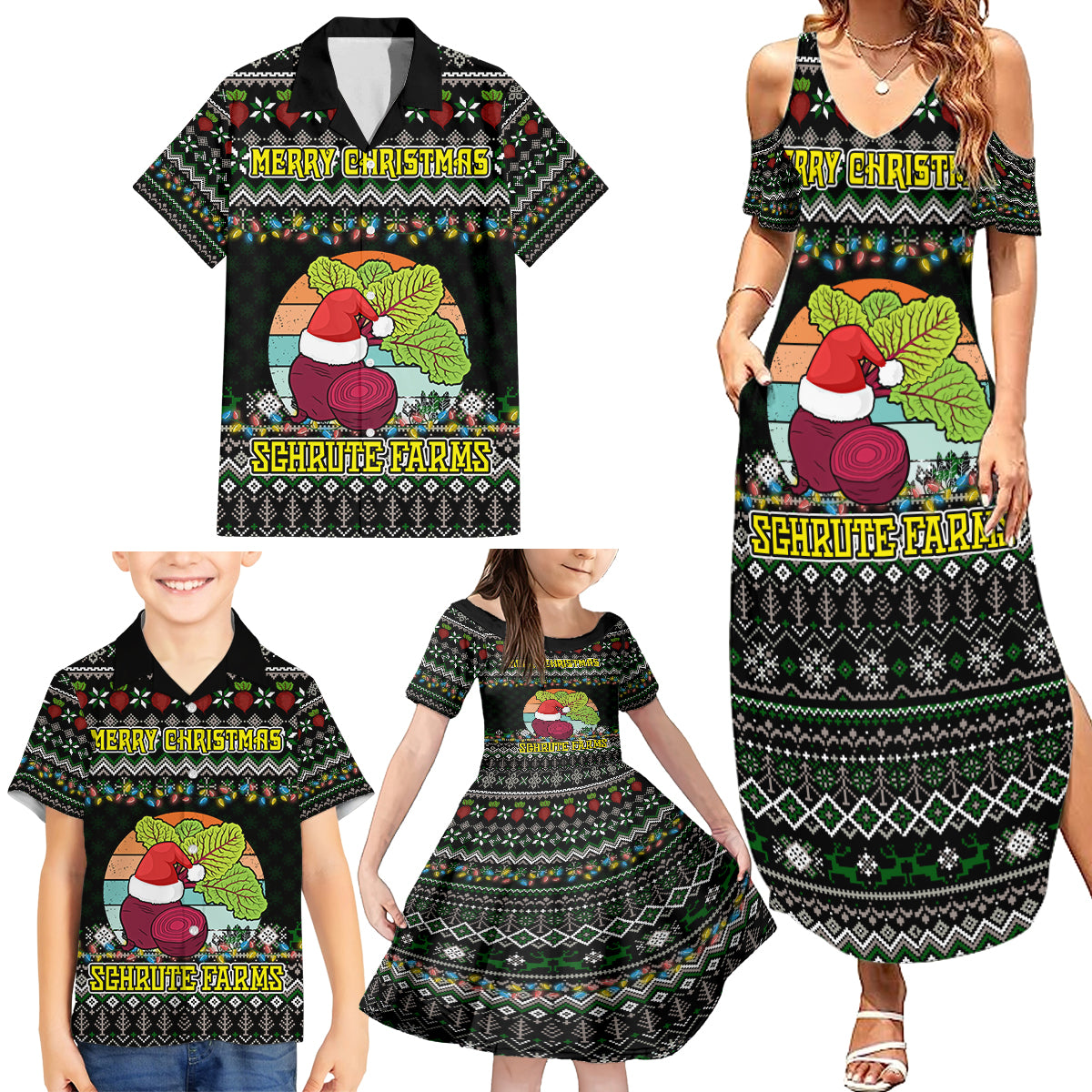 Merry Christmas Schrute Farms Family Matching Summer Maxi Dress and Hawaiian Shirt - Wonder Print Shop