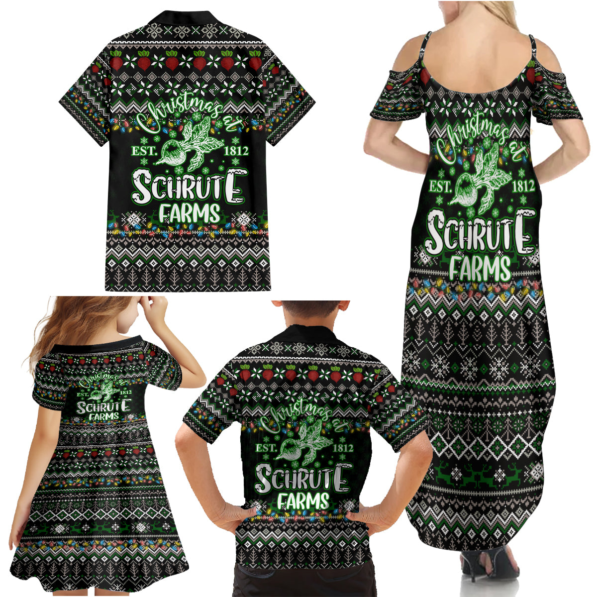 Merry Christmas Schrute Farms Family Matching Summer Maxi Dress and Hawaiian Shirt - Wonder Print Shop