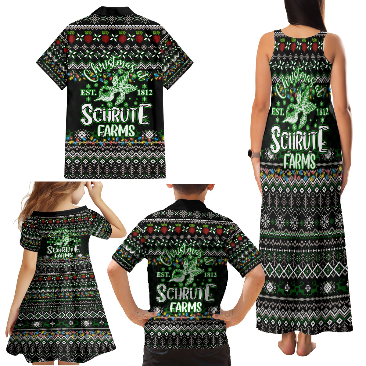 Merry Christmas Schrute Farms Family Matching Tank Maxi Dress and Hawaiian Shirt - Wonder Print Shop