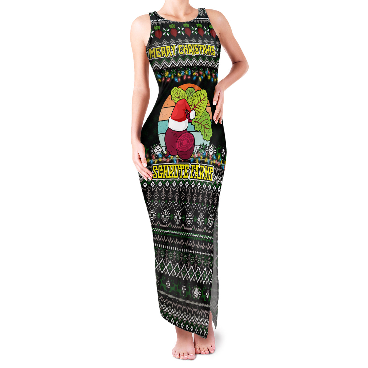 Merry Christmas Schrute Farms Family Matching Tank Maxi Dress and Hawaiian Shirt - Wonder Print Shop