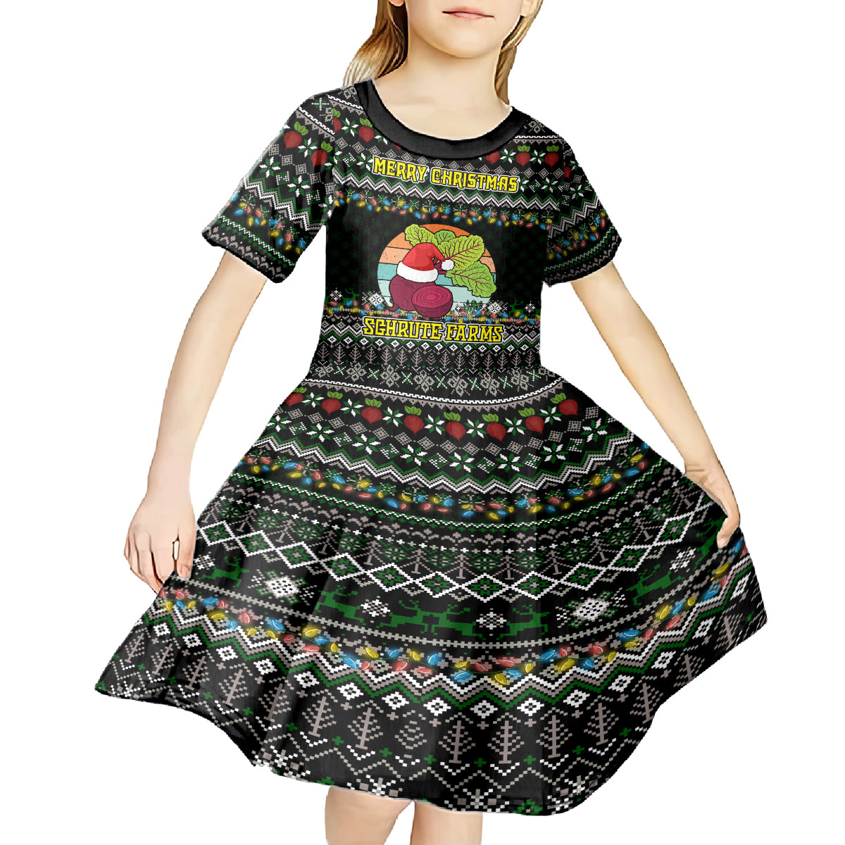 Merry Christmas Schrute Farms Kid Short Sleeve Dress - Wonder Print Shop
