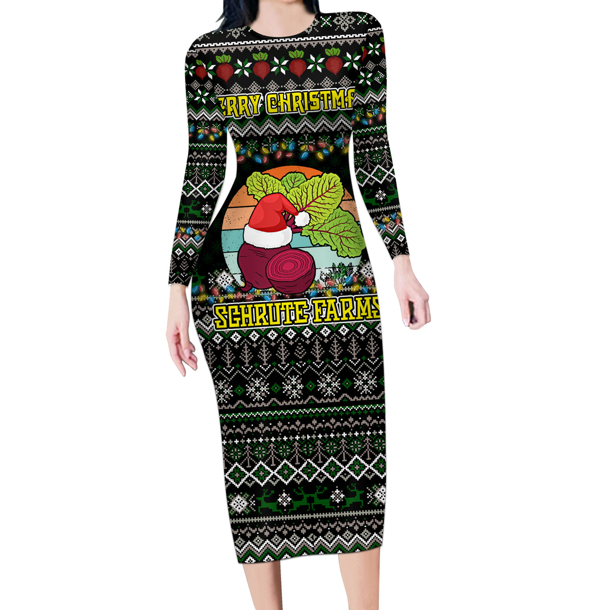 Merry Christmas Schrute Farms Long Sleeve Bodycon Dress - Wonder Print Shop