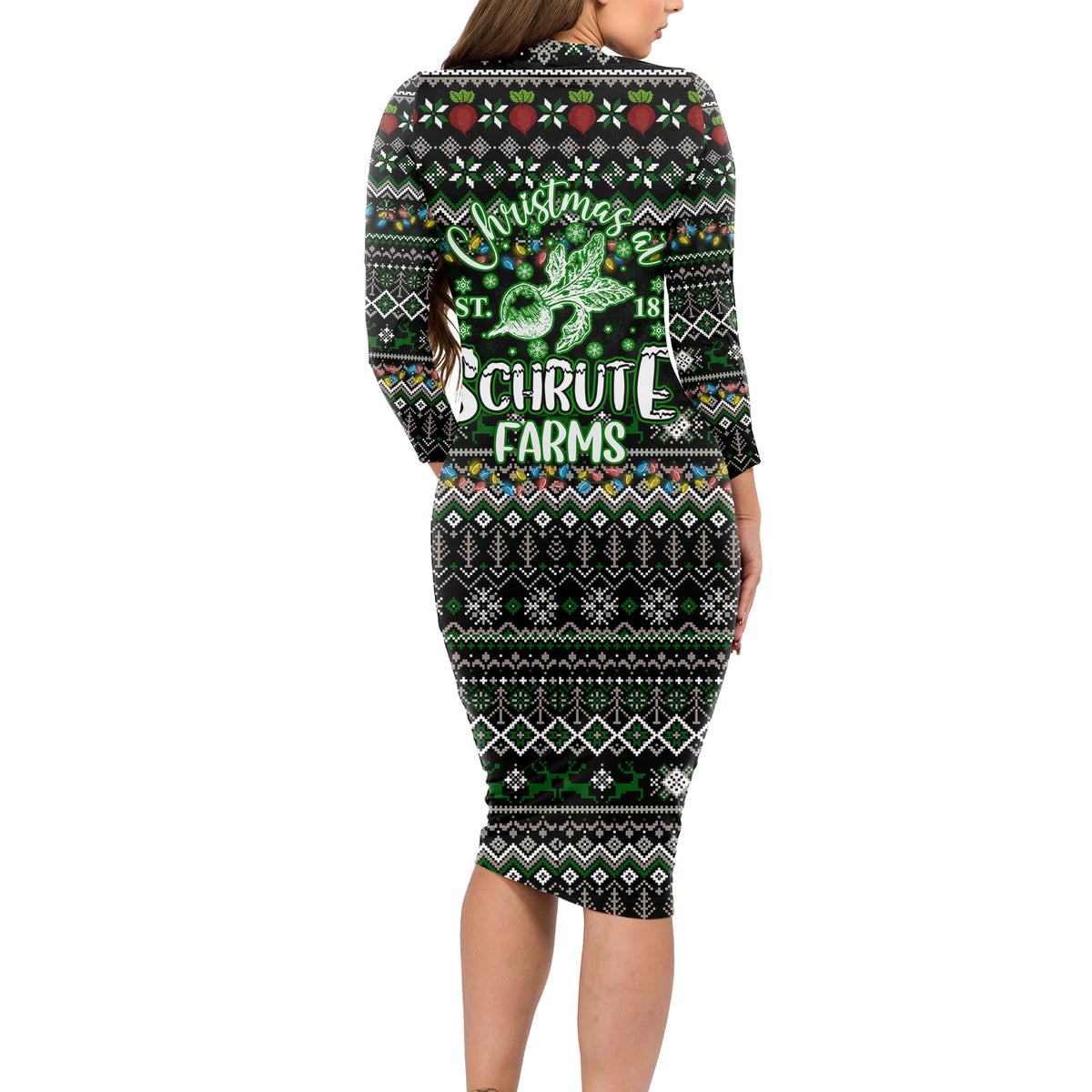 Merry Christmas Schrute Farms Long Sleeve Bodycon Dress - Wonder Print Shop