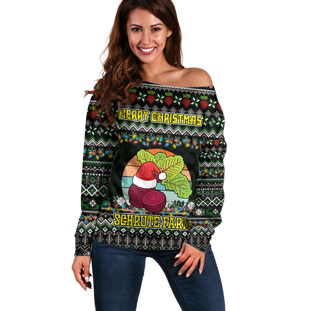 Merry Christmas Schrute Farms Off Shoulder Sweater - Wonder Print Shop