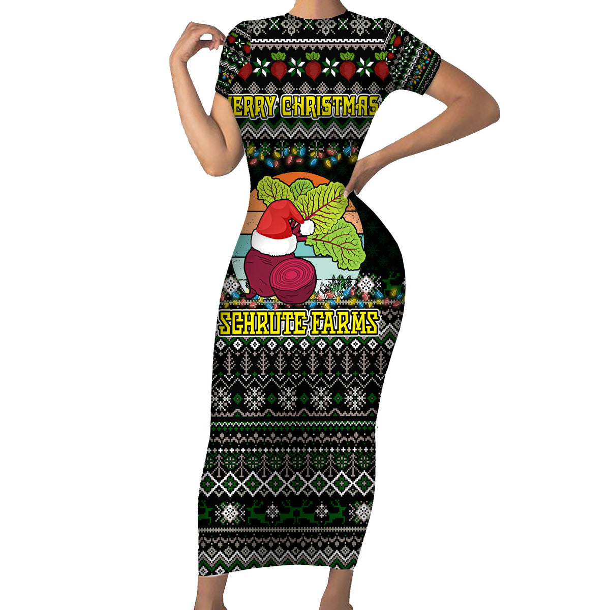Merry Christmas Schrute Farms Short Sleeve Bodycon Dress - Wonder Print Shop