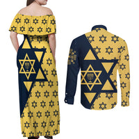 Happy Hanukkah Couples Matching Off Shoulder Maxi Dress and Long Sleeve Button Shirt Jewish Star of David - Wonder Print Shop
