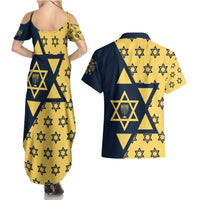 Happy Hanukkah Couples Matching Summer Maxi Dress and Hawaiian Shirt Jewish Star of David - Wonder Print Shop