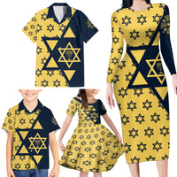 Happy Hanukkah Family Matching Long Sleeve Bodycon Dress and Hawaiian Shirt Jewish Star of David - Wonder Print Shop