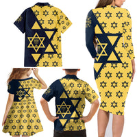 Happy Hanukkah Family Matching Long Sleeve Bodycon Dress and Hawaiian Shirt Jewish Star of David - Wonder Print Shop