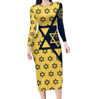 Happy Hanukkah Family Matching Long Sleeve Bodycon Dress and Hawaiian Shirt Jewish Star of David - Wonder Print Shop