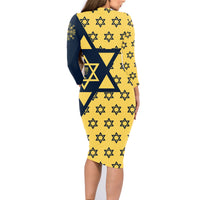 Happy Hanukkah Family Matching Long Sleeve Bodycon Dress and Hawaiian Shirt Jewish Star of David - Wonder Print Shop