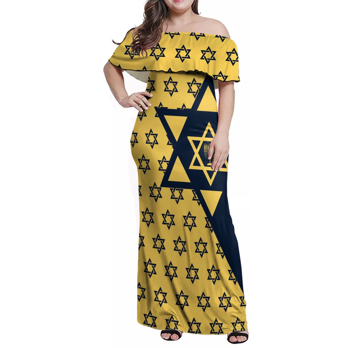Happy Hanukkah Family Matching Off Shoulder Maxi Dress and Hawaiian Shirt Jewish Star of David - Wonder Print Shop