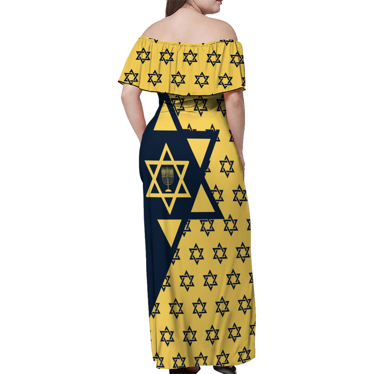 Happy Hanukkah Family Matching Off Shoulder Maxi Dress and Hawaiian Shirt Jewish Star of David - Wonder Print Shop