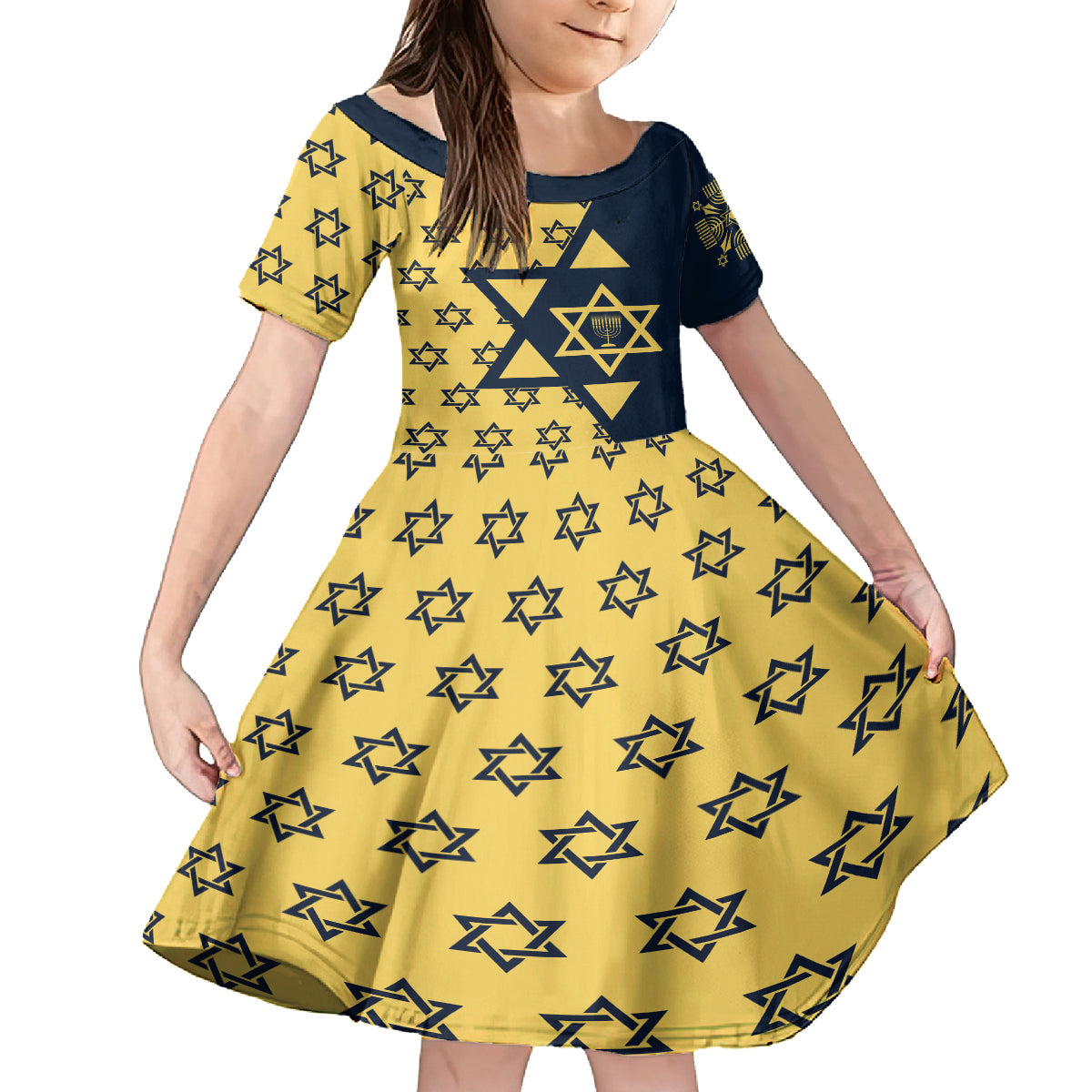 Happy Hanukkah Family Matching Puletasi Dress and Hawaiian Shirt Jewish Star of David - Wonder Print Shop
