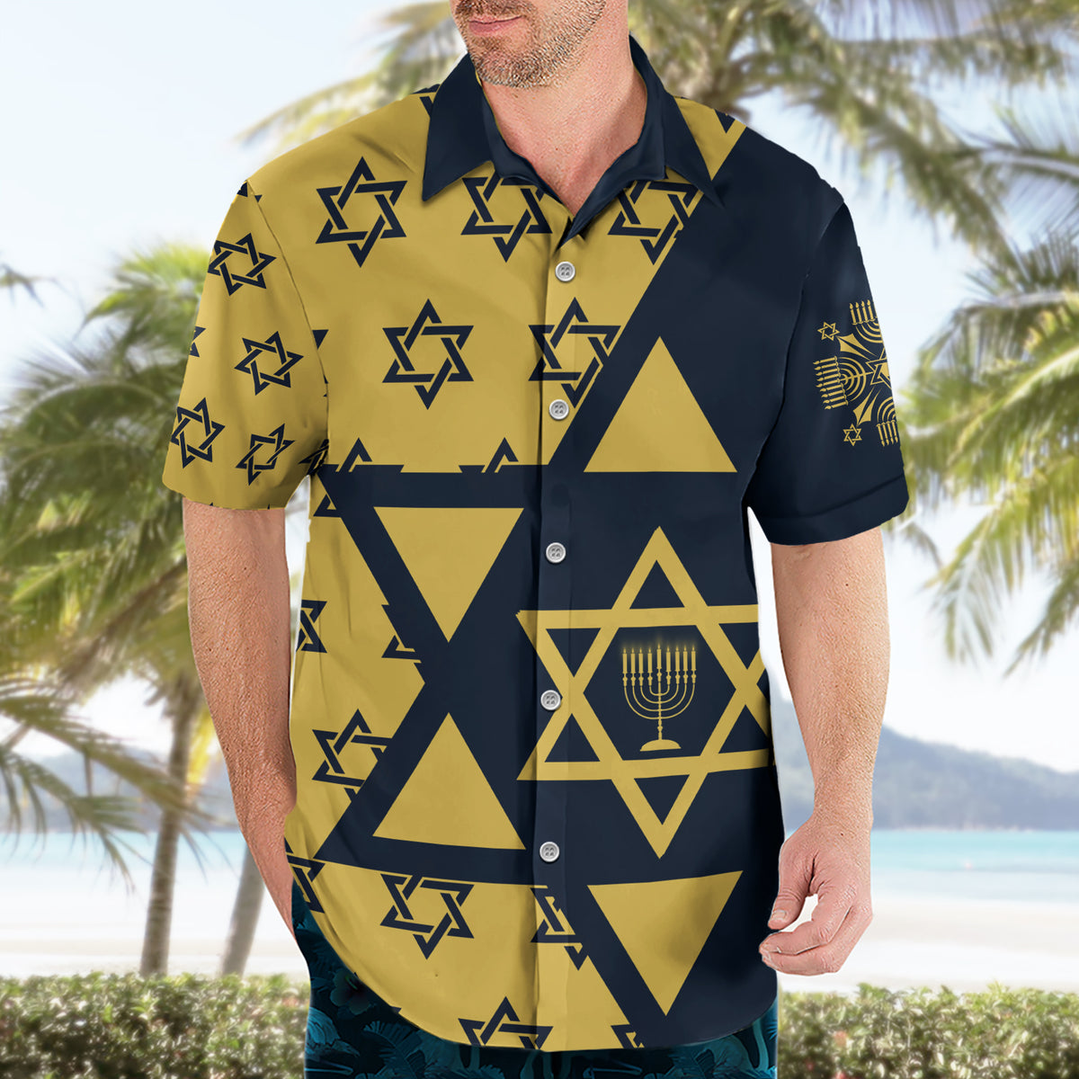 Happy Hanukkah Hawaiian Shirt Jewish Star of David - Wonder Print Shop