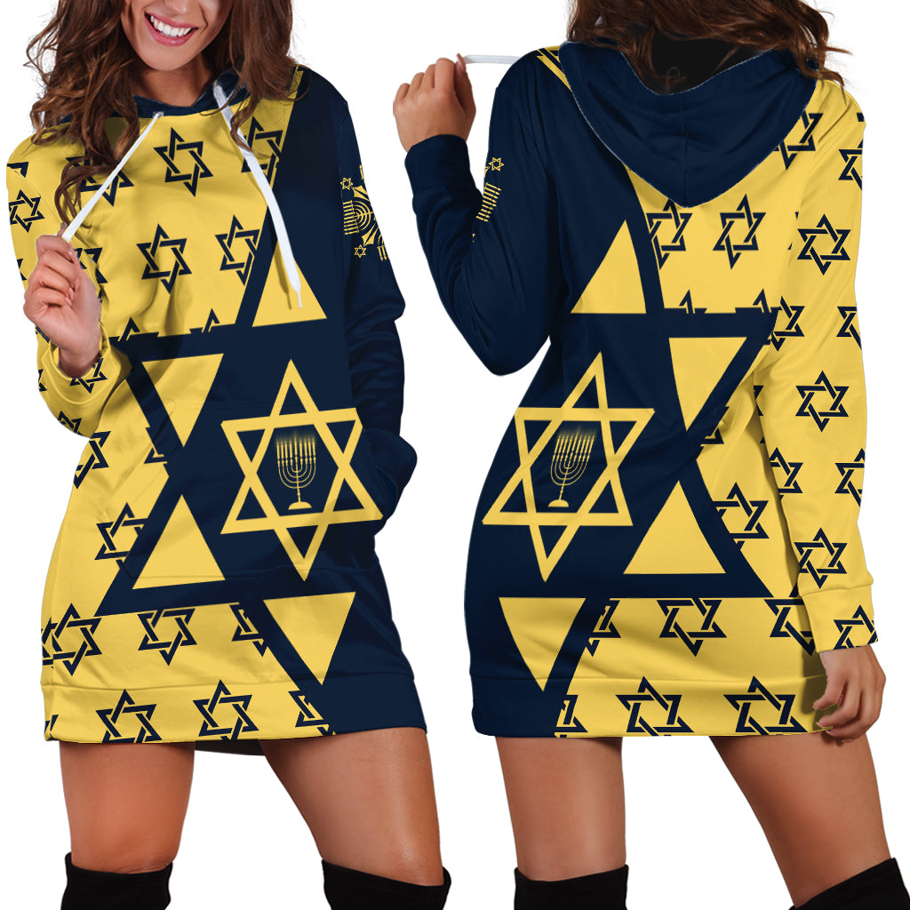 Happy Hanukkah Hoodie Dress Jewish Star of David - Wonder Print Shop