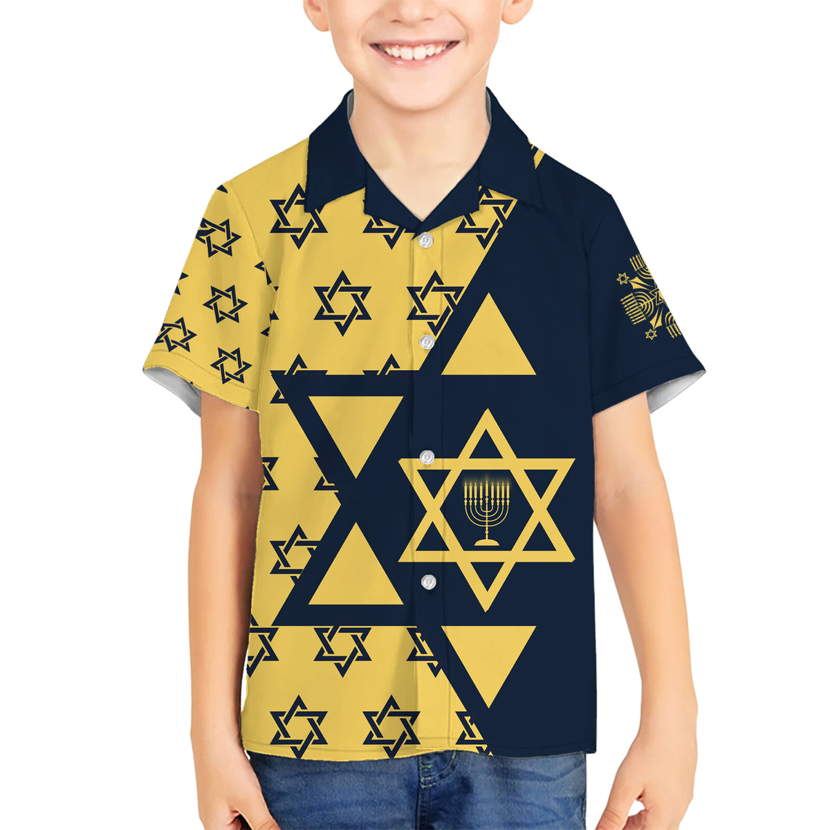 Happy Hanukkah Kid Hawaiian Shirt Jewish Star of David - Wonder Print Shop