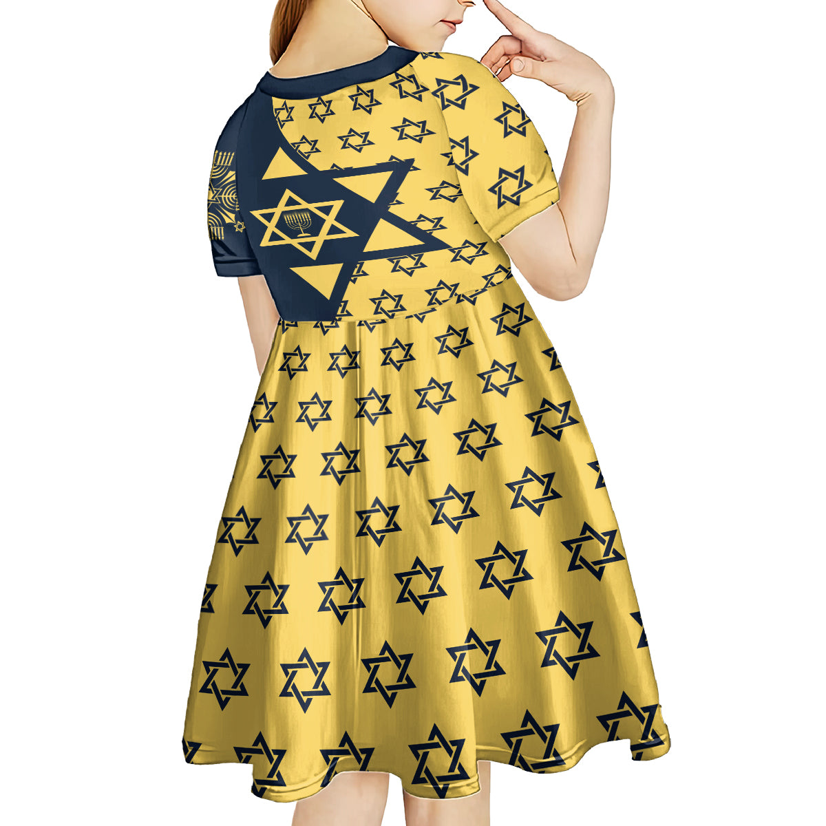 Happy Hanukkah Kid Short Sleeve Dress Jewish Star of David - Wonder Print Shop