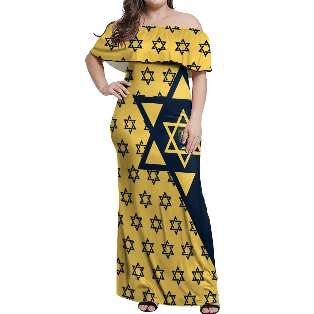 Happy Hanukkah Off Shoulder Maxi Dress Jewish Star of David - Wonder Print Shop