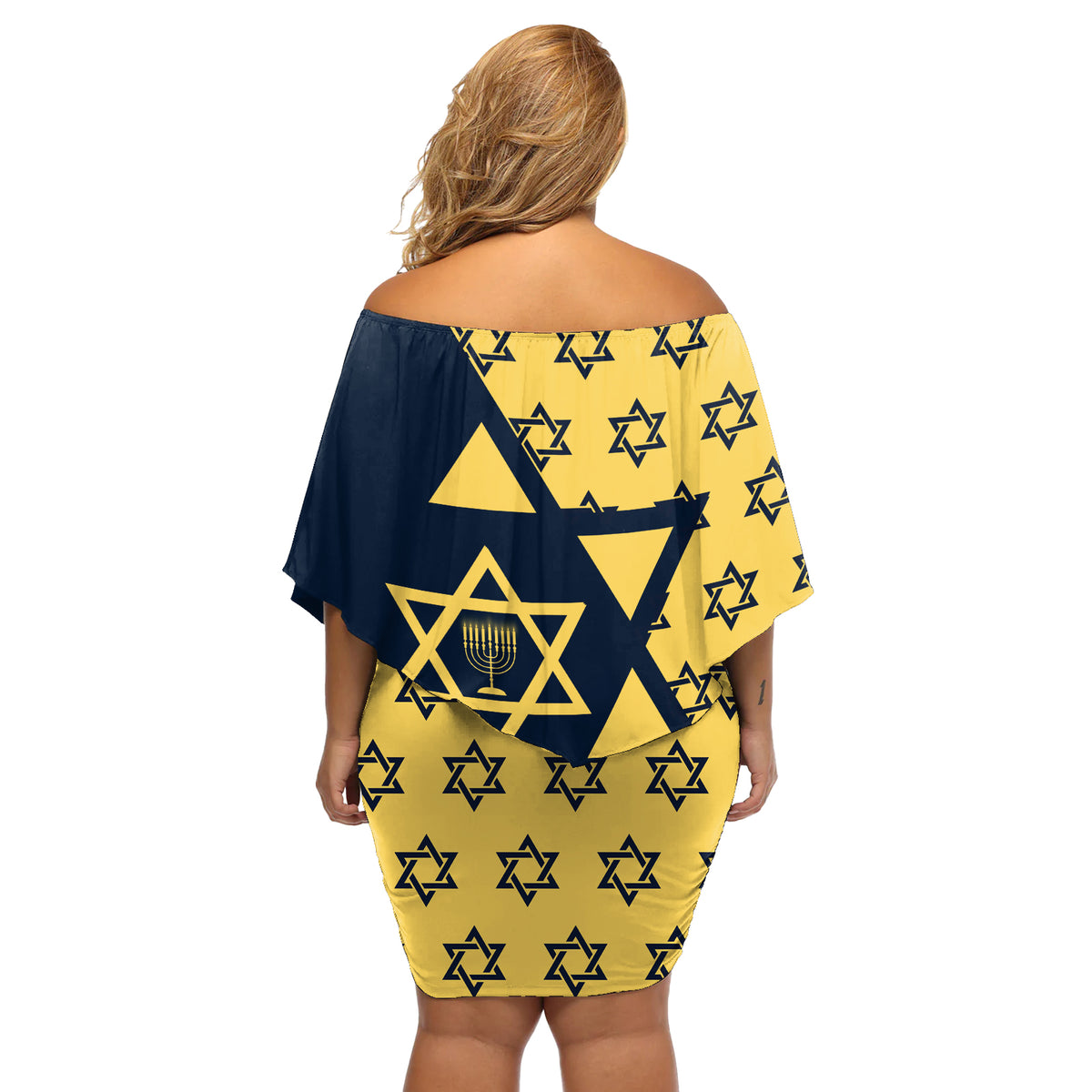 Happy Hanukkah Off Shoulder Short Dress Jewish Star of David - Wonder Print Shop