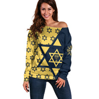 Happy Hanukkah Off Shoulder Sweater Jewish Star of David - Wonder Print Shop