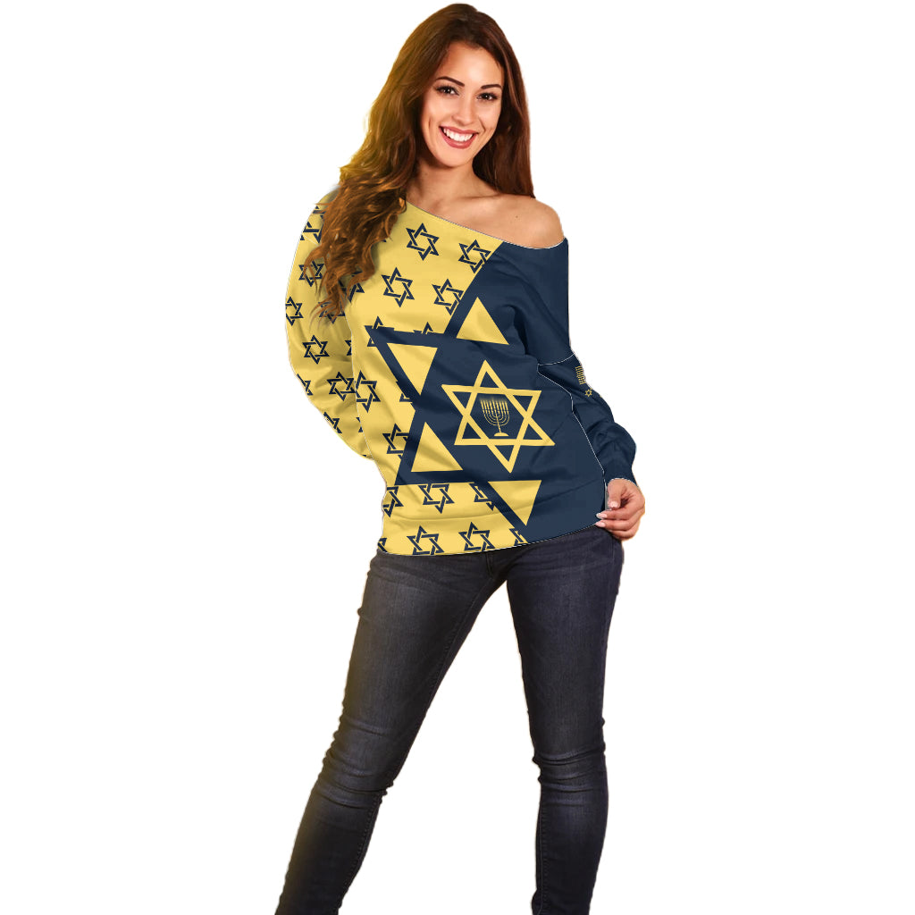 Happy Hanukkah Off Shoulder Sweater Jewish Star of David - Wonder Print Shop
