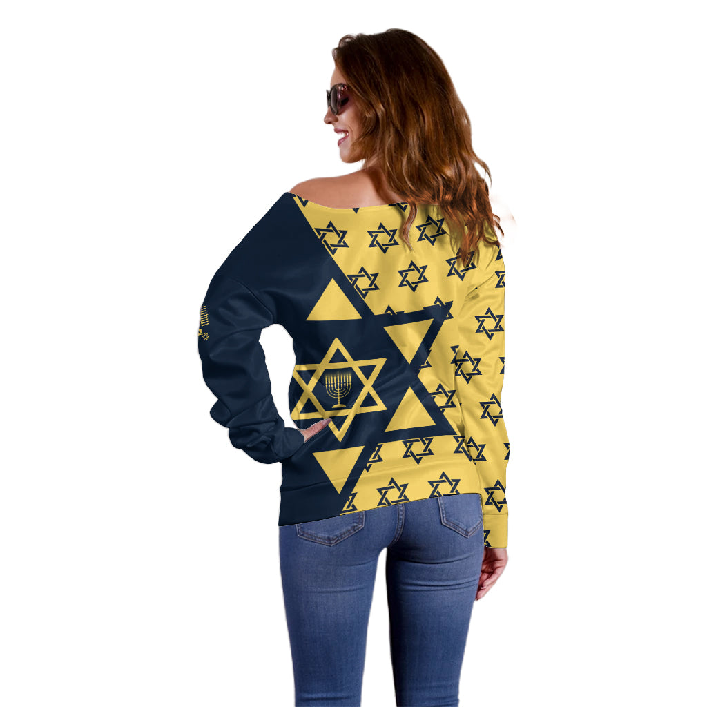 Happy Hanukkah Off Shoulder Sweater Jewish Star of David - Wonder Print Shop