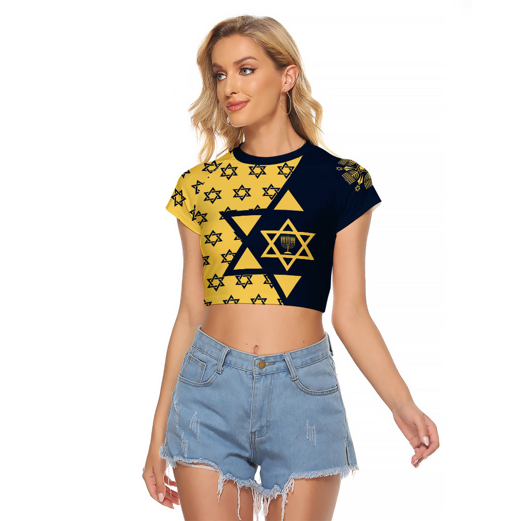 Happy Hanukkah Raglan Cropped T Shirt Jewish Star of David - Wonder Print Shop