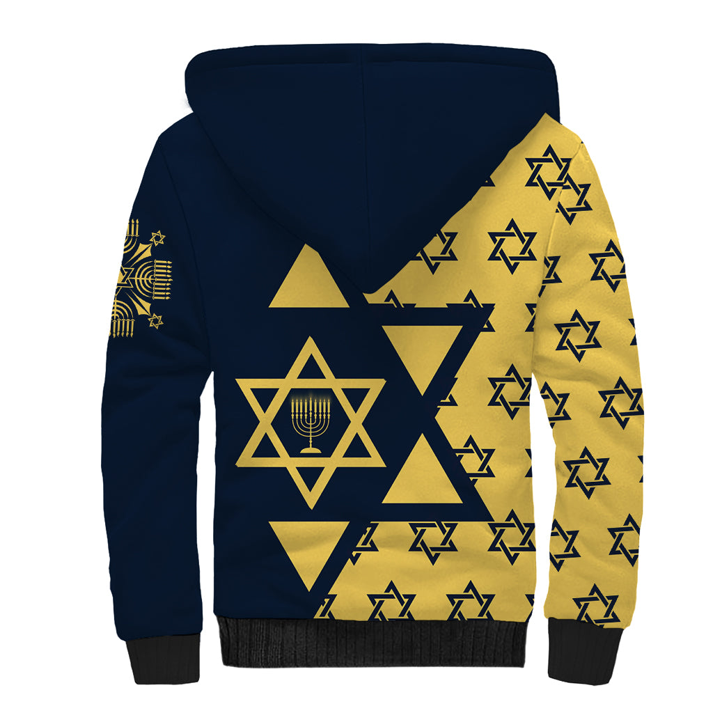 Happy Hanukkah Sherpa Hoodie Jewish Star of David - Wonder Print Shop