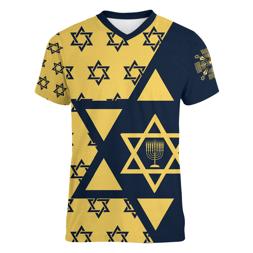 Happy Hanukkah Women V Neck T Shirt Jewish Star of David - Wonder Print Shop