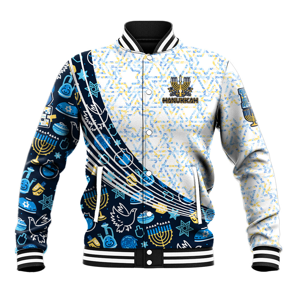 Happy Hanukkah Baseball Jacket Menorah and Dreidel - Wonder Print Shop