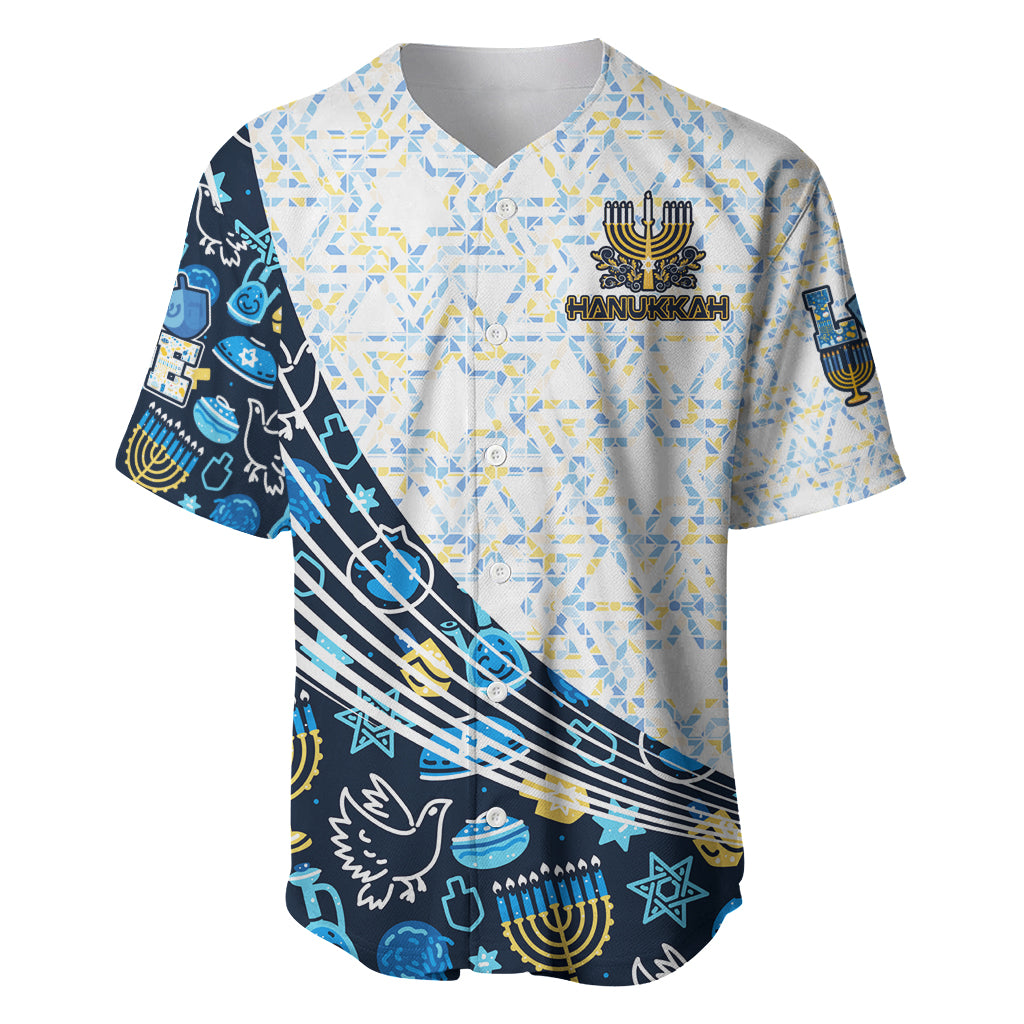 Happy Hanukkah Baseball Jersey Menorah and Dreidel - Wonder Print Shop