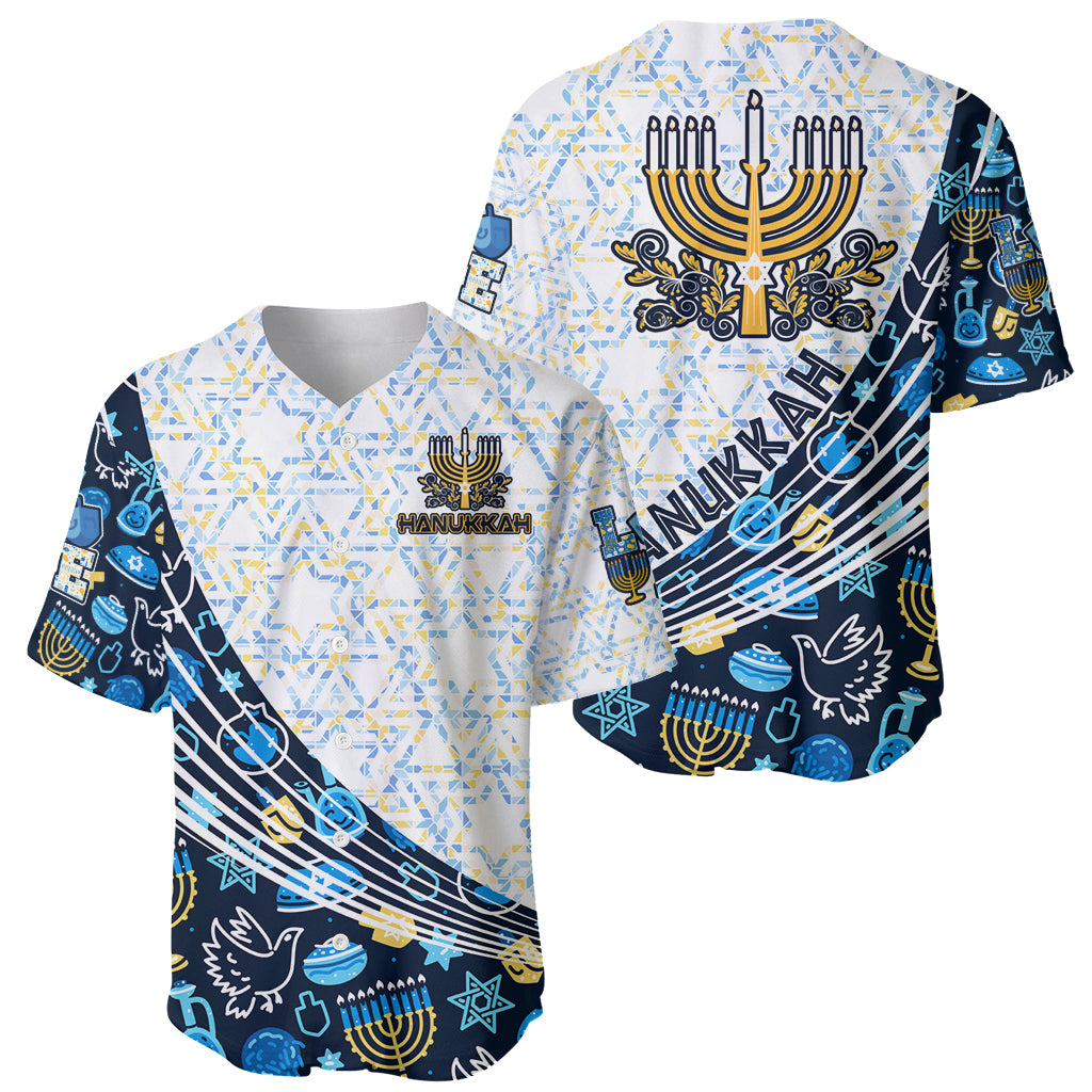 Happy Hanukkah Baseball Jersey Menorah and Dreidel - Wonder Print Shop