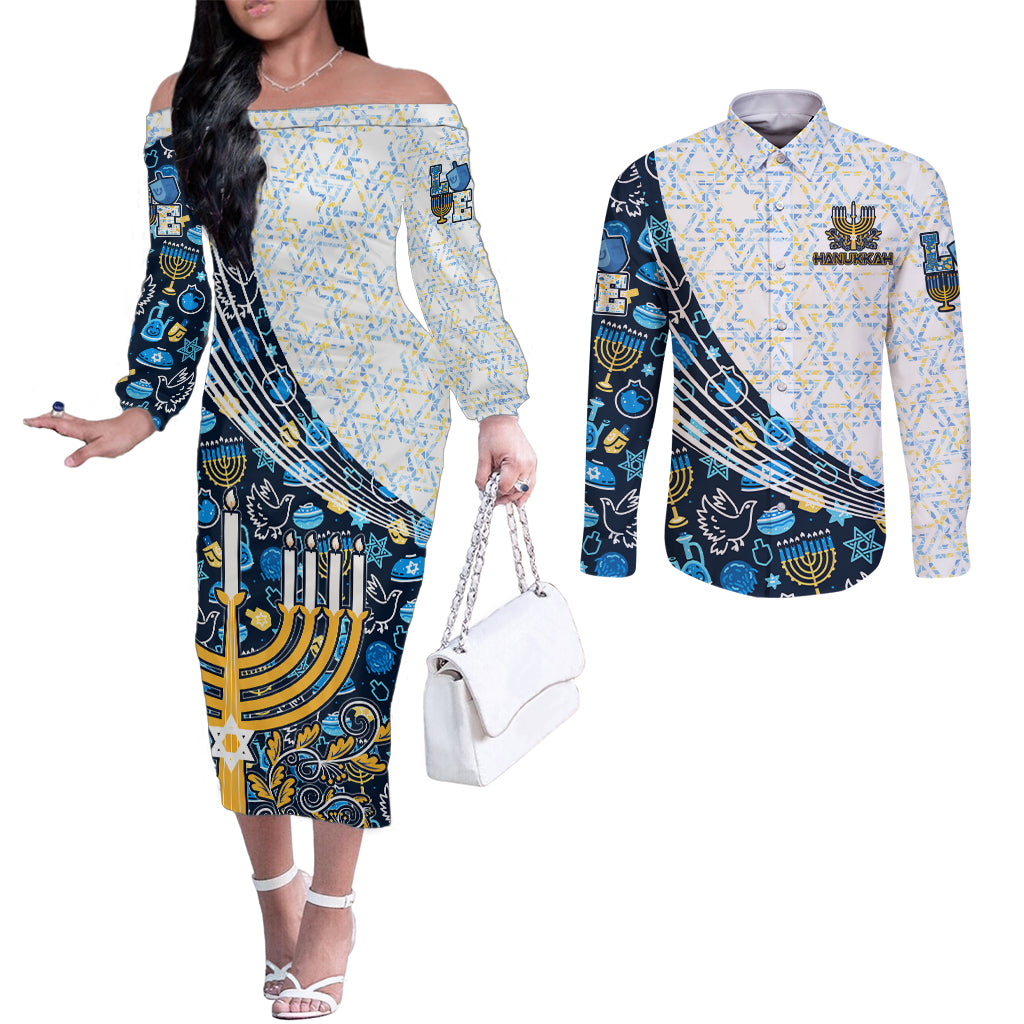 happy-hanukkah-couples-matching-off-the-shoulder-long-sleeve-dress-and-long-sleeve-button-shirt-menorah-and-dreidel