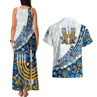 Happy Hanukkah Couples Matching Tank Maxi Dress and Hawaiian Shirt Menorah and Dreidel - Wonder Print Shop