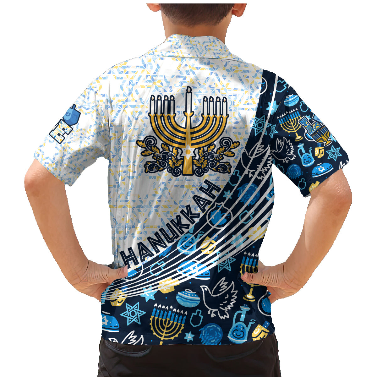 Happy Hanukkah Family Matching Mermaid Dress and Hawaiian Shirt Menorah and Dreidel - Wonder Print Shop
