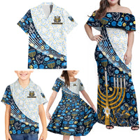 Happy Hanukkah Family Matching Off Shoulder Maxi Dress and Hawaiian Shirt Menorah and Dreidel - Wonder Print Shop