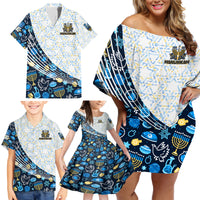 Happy Hanukkah Family Matching Off Shoulder Short Dress and Hawaiian Shirt Menorah and Dreidel - Wonder Print Shop