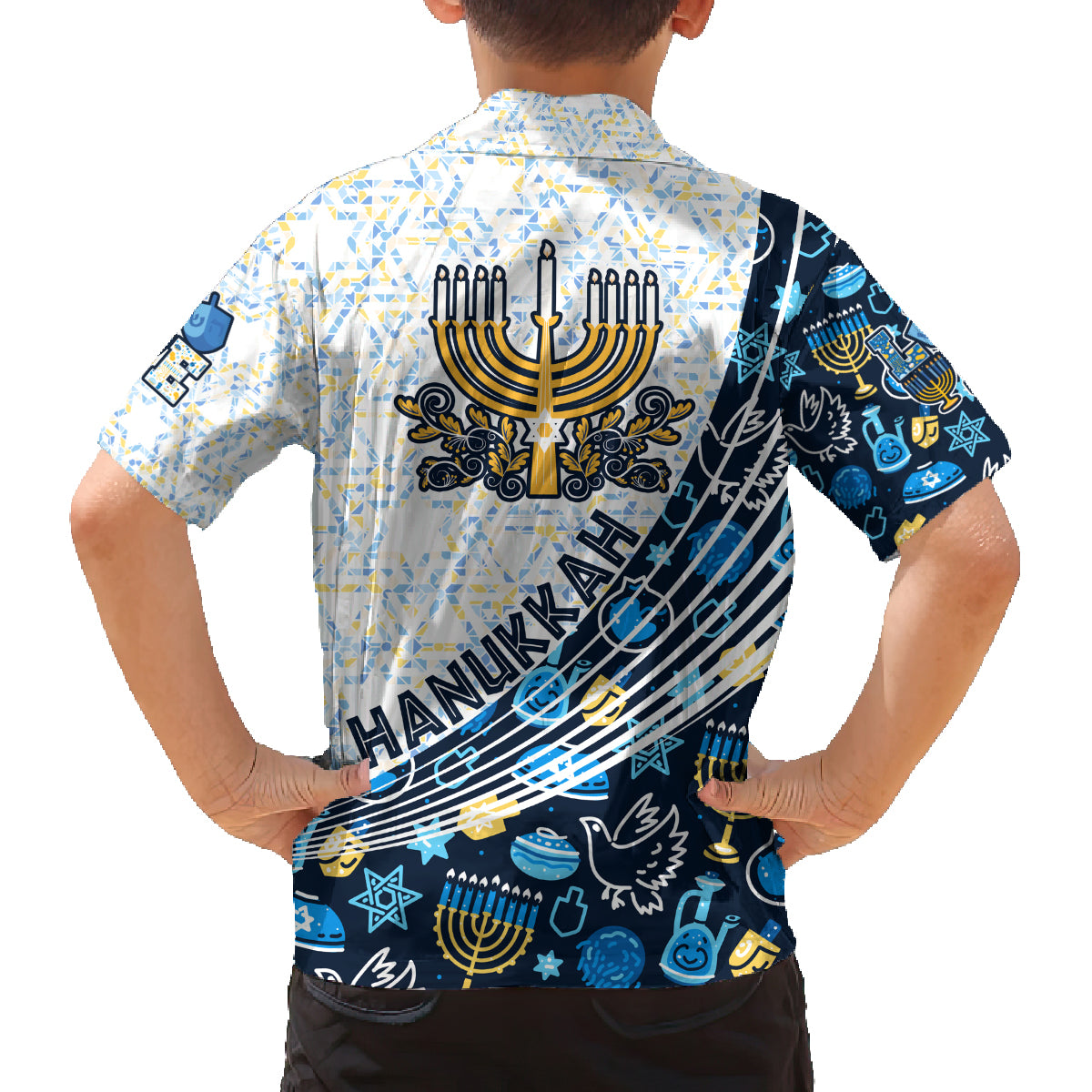 Happy Hanukkah Family Matching Puletasi Dress and Hawaiian Shirt Menorah and Dreidel - Wonder Print Shop