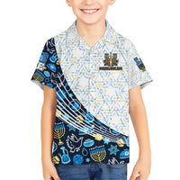 Happy Hanukkah Family Matching Short Sleeve Bodycon Dress and Hawaiian Shirt Menorah and Dreidel - Wonder Print Shop