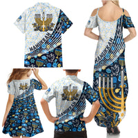 Happy Hanukkah Family Matching Summer Maxi Dress and Hawaiian Shirt Menorah and Dreidel - Wonder Print Shop