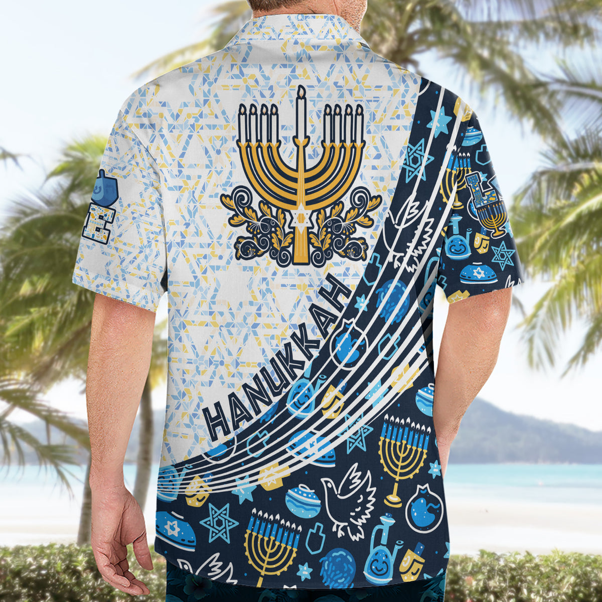 Happy Hanukkah Hawaiian Shirt Menorah and Dreidel - Wonder Print Shop