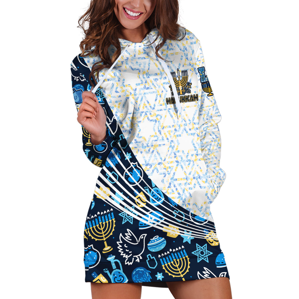 Happy Hanukkah Hoodie Dress Menorah and Dreidel - Wonder Print Shop